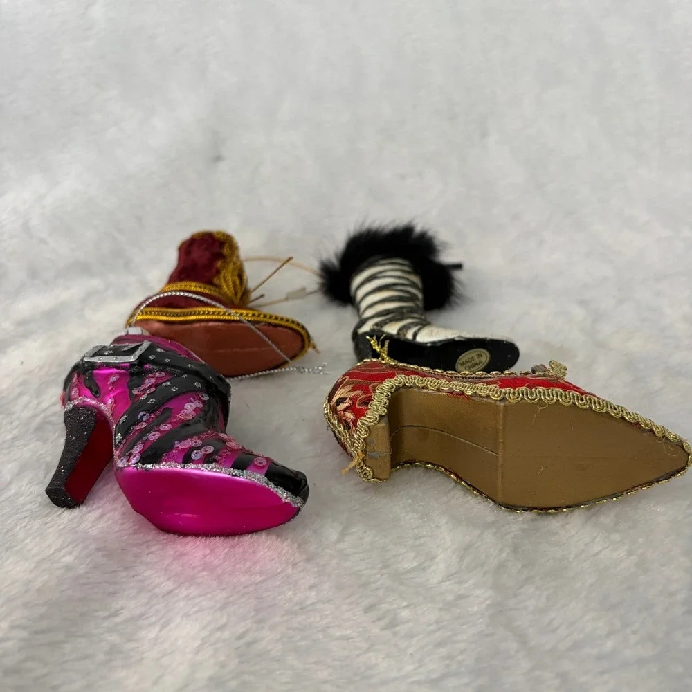 Fashion Shoe Ornament Lot 7pc Zebra‎ Brocade Glam Diva North Pole Glass Stiletto